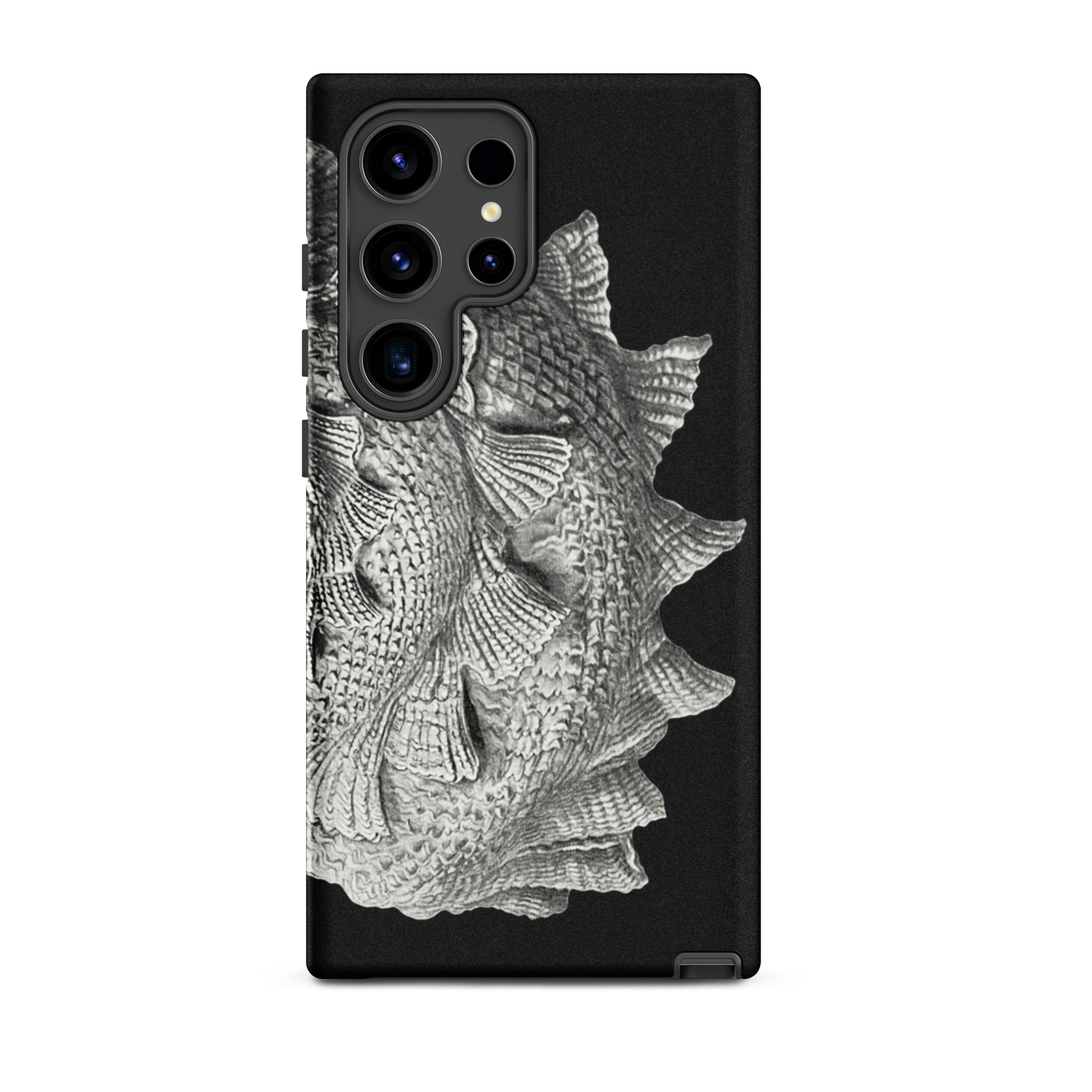 Spiral Shell Ernst Haeckel Sea Life Graphic Samsung Case, Galaxy S24 Ultra / Matte, Black Smartphone Case Textured Silvery White Fish Scale