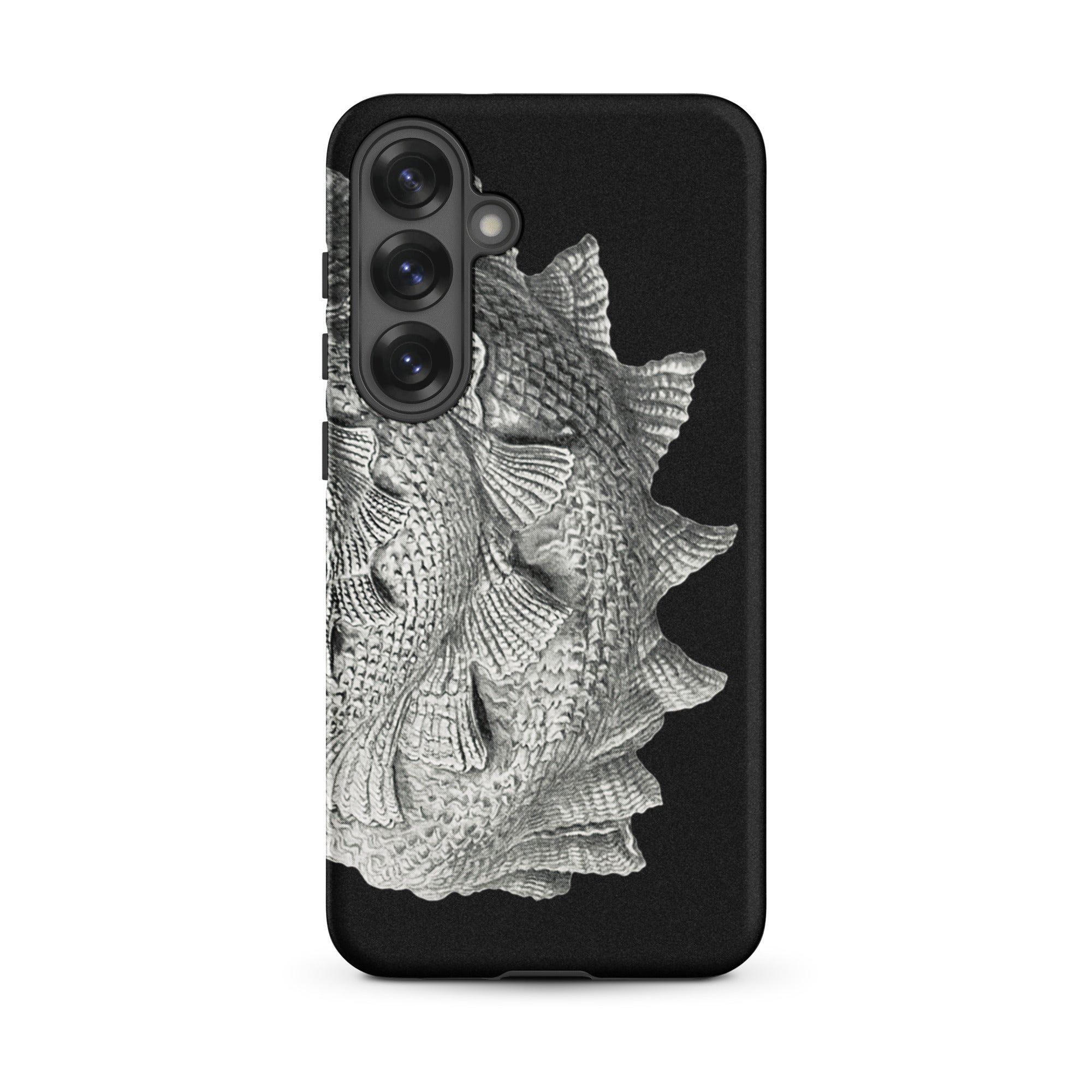Spiral Shell Ernst Haeckel Sea Life Graphic Samsung Case, Galaxy S25 Plus / Matte, Black Smartphone Case Textured Silver Fish Scale Design