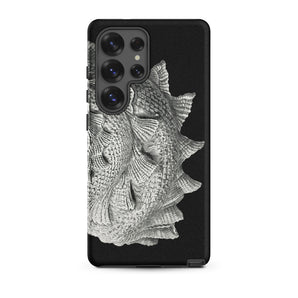 Spiral Shell - Ernst Haeckel Sea Life Graphic Samsung Case, Galaxy S25 Ultra / Matte, Black Smartphone Case Textured Metallic Fish Scale