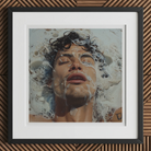 Splish Splash - Gaysian Male Erotica Art Print, 12x12’’ / 31x31cm / Black Frame / 2’’ Matboard, Framed Print Person’s Face Splashed Foamy