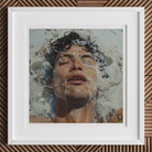 Splish Splash - Gaysian Male Erotica Art Print, 12x12’’ / 31x31cm / White Frame / 2’’ Matboard, Framed Print Man’s Face Covered White Foamy