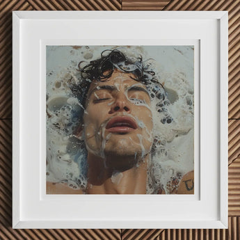 Splish Splash - Gaysian Male Erotica Art Print / Canvas Framed Man’s Face Covered White Foamy Liquid Homoerotic, Tactile Symphony Prints