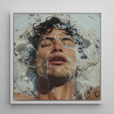 Splish Splash - Gaysian Male Pleasure Framed Canvas, 12x12’’ / 31x31cm / White Floating Frame, Framed Portrait Man Liquid