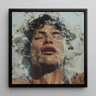 Splish Splash Gaysian Male Pleasure Framed Canvas, Hyper Realistic Painting Person’s Face Submerged Water Soap Bubbles