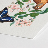 Spotted Flycatcher Purple Emperor and Longhorned Beetle - James Bolton Art Print / Canvas Detailed Watercolor Vibrant Blue Butterfly White