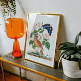 Spotted Flycatcher Purple Emperor and Longhorned Beetle - James Bolton Art Print, Framed Botanical Illustration Bird Butterfly Plant