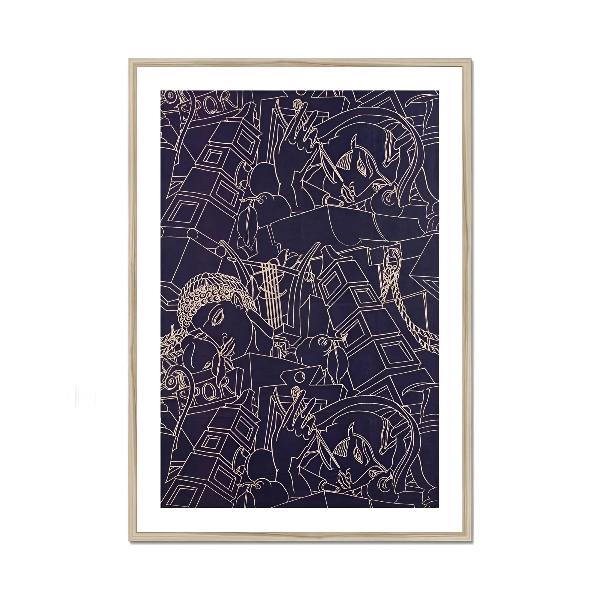 Spqr - Victor Proetz Decorative Textile Pattern Art Print, Abstract Line Art Pattern Geometric Shapes Curved Elements