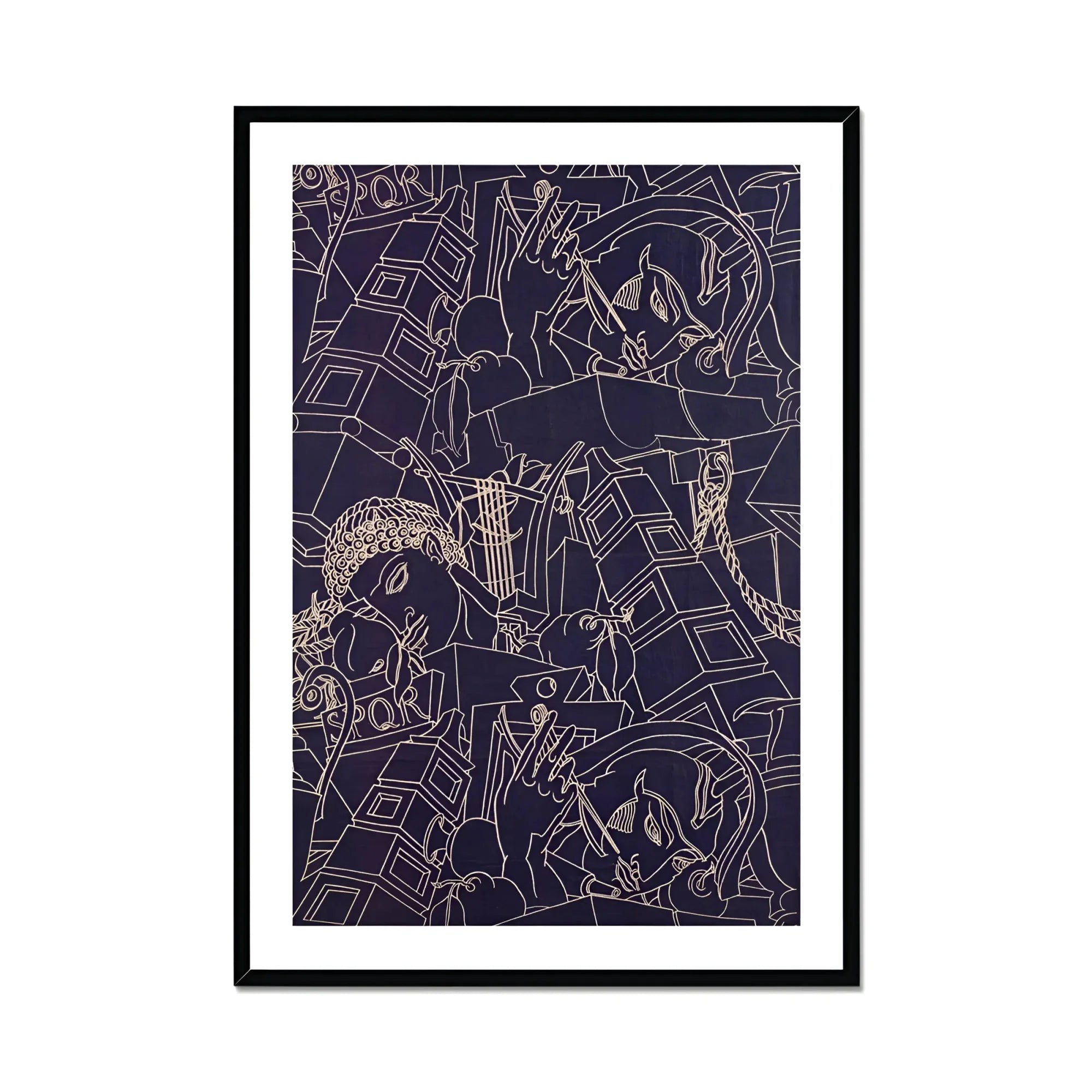 Spqr - Victor Proetz Decorative Textile Pattern Art Print, Abstract Line Art Pattern Geometric Shapes Curved Elements