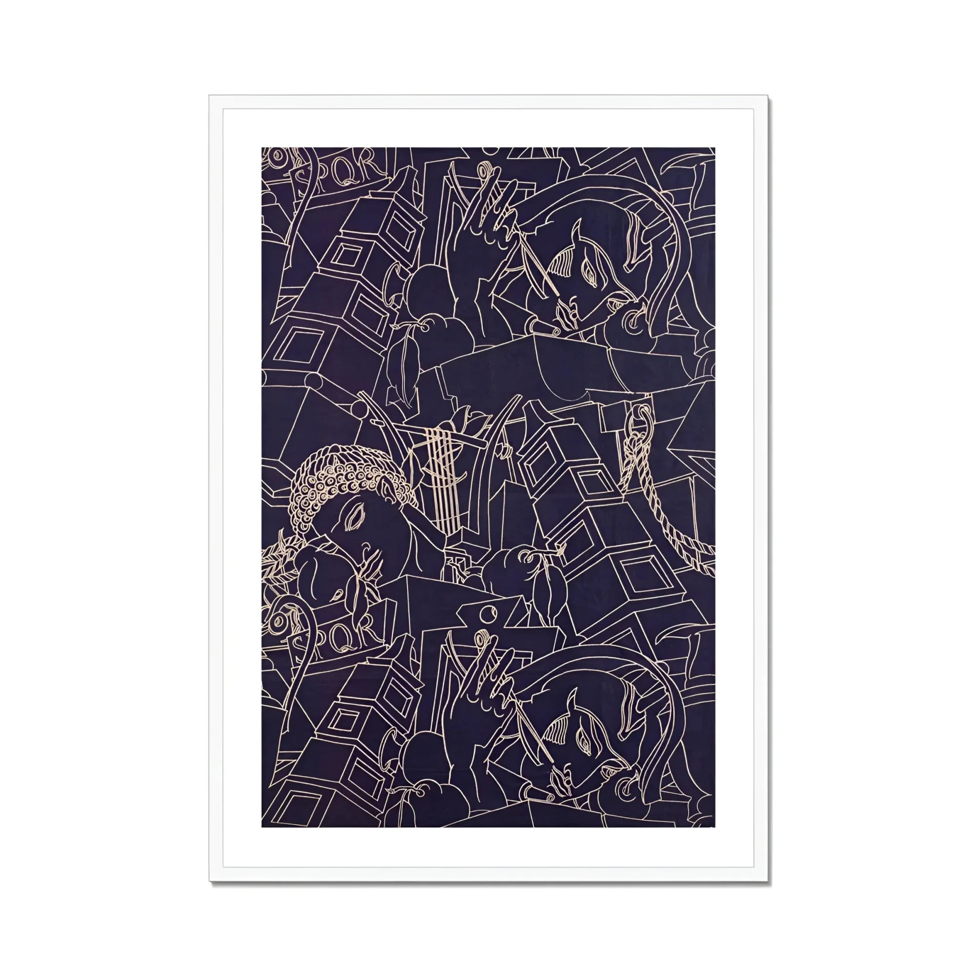 Spqr - Victor Proetz Decorative Textile Pattern Art Print, Abstract Line Art Pattern Geometric Shapes Curved Elements