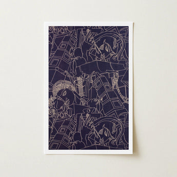 Spqr - Victor Proetz Decorative Textile Pattern Art Print / Canvas Framed Abstract Intricate White Line Drawings, Mesmerizing Prints
