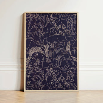 Framed Abstract Artwork Intricate White Line Drawings Deep Victor Proetz Art, Print, Mesmerizing