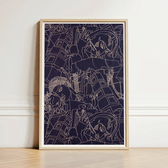 Framed Abstract Artwork Intricate White Line Drawings Deep Victor Proetz Art, Print, Mesmerizing