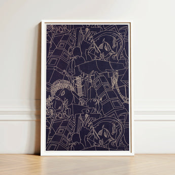 Framed Abstract Artwork Intricate White Line Drawings Deep Victor Proetz Art, Print, Mesmerizing