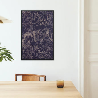 Spqr - Victor Proetz Decorative Textile Pattern Art Print / Canvas Framed Abstract Artwork Intricate White Line Drawings Dark Victor Proetz