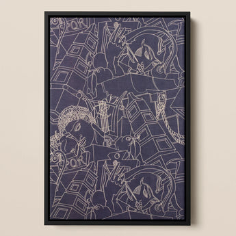 Spqr - Victor Proetz Decorative Textile Pattern Art Print / Canvas Framed Abstract Artwork Intricate White Line Drawings Deep Victor Proetz
