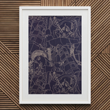 Spqr - Victor Proetz Decorative Textile Pattern Art Print / Canvas White-framed Artwork Navy Blue Background Intricate White Line Victor