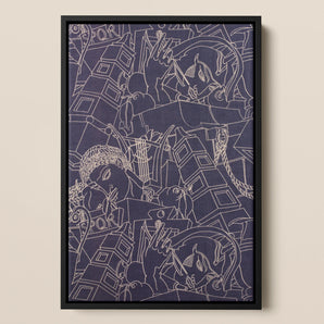 Spqr Victor Proetz Neoclassical Pattern Framed Canvas, Framed Abstract Artwork White Line Drawings Dark Purple