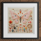 Spreadwinged Empress - Alien Butterfly Taxonomy Art Print, 12x12’’ / 31x31cm / Black Frame / 2’’ Matboard, Detailed Framed Artwork Pink