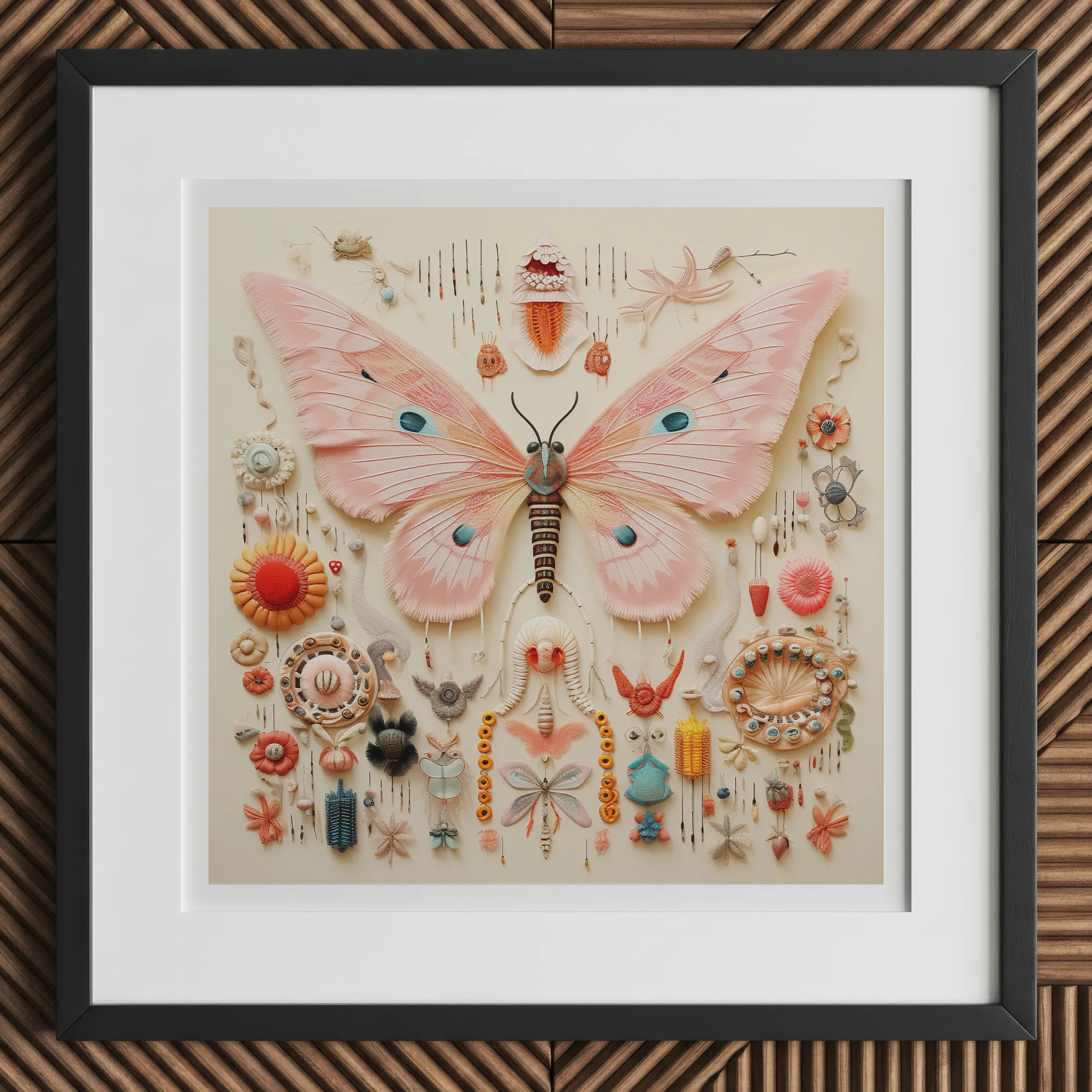Spreadwinged Empress - Alien Butterfly Taxonomy Art Print, 12x12’’ / 31x31cm / Black Frame / 2’’ Matboard, Detailed Framed Artwork Pink