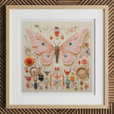 Spreadwinged Empress - Alien Butterfly Taxonomy Art Print, 12x12’’ / 31x31cm / Natural Frame / 2’’ Matboard, Framed Artwork Pink Butterfly