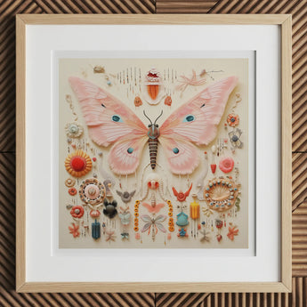 Spreadwinged Empress - Alien Butterfly Taxonomy Art Print, 12x12’’ / 31x31cm / Natural Frame / 2’’ Matboard, Framed Artwork Pink Butterfly
