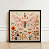 Framed Three-dimensional Artwork Central Pink Butterfly Intricate Decorative Exquisite Taxonomy, Alien Species, Art
