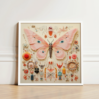 Delicate Pink Butterfly Blue Eye Spots Textured Layered Exquisite Taxonomy, Alien Species, Art