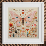 Spreadwinged Empress - Alien Butterfly Taxonomy Art Print / Canvas Delicate Pink Butterfly Sculpture Blue Eye Spots Crafted Exquisite