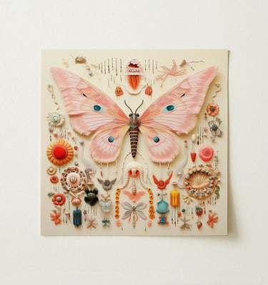 Delicate Pink Butterfly Sculpture Intricate Patterns Dark Segmented Exquisite Taxonomy, Alien Species, Art