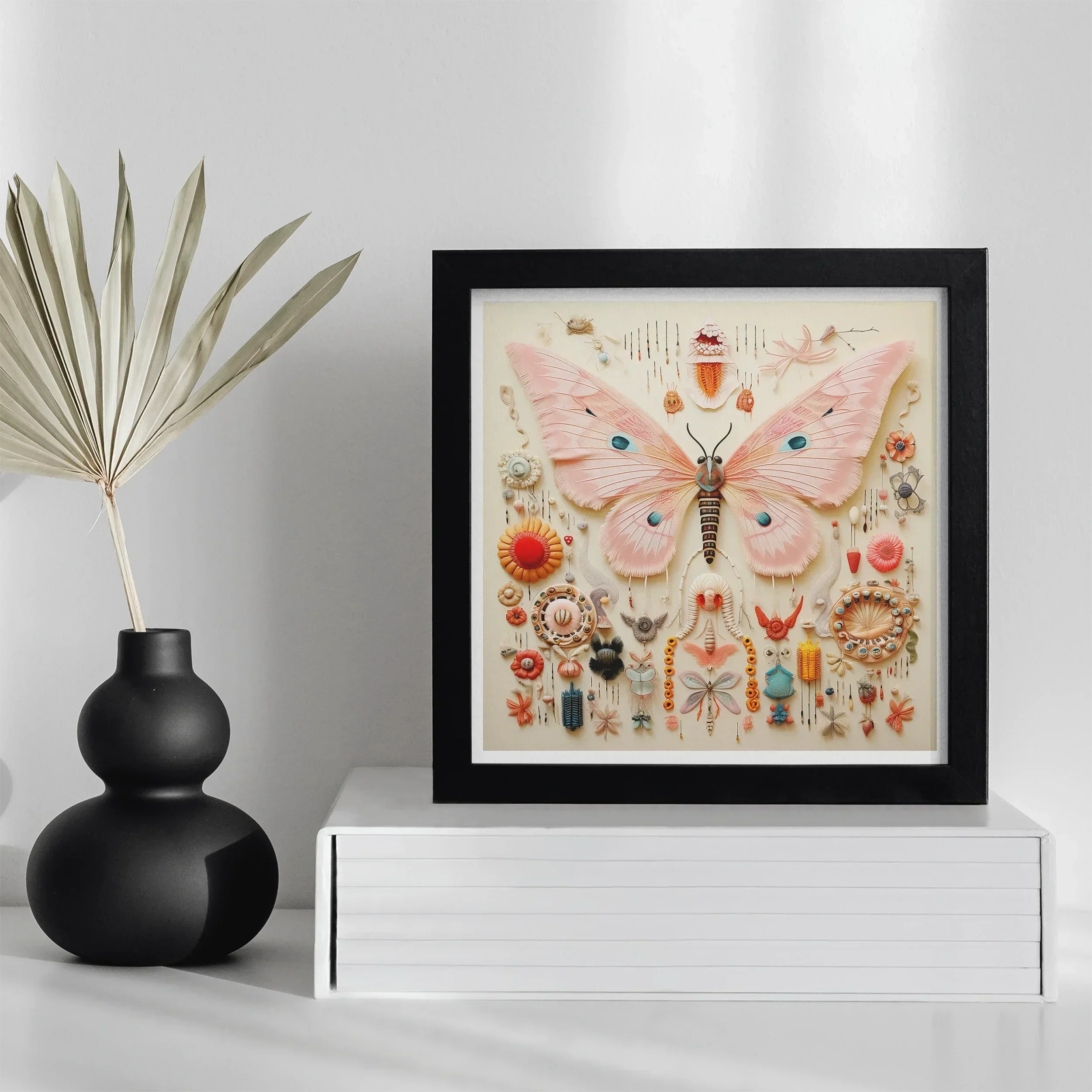 Spreadwinged Empress Alien Butterfly Taxonomy Art Print, Framed Artwork Colorful Butterfly Illustration Floral Insect Motifs