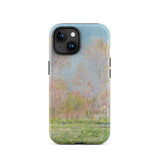 Spring in Giverny - Claude Monet Phone Case Iphone 15 / Matte Soft Impressionistic Landscape Painting Pale Pink, Blooming Petals, Damp Soil