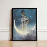 Spring Scattering Stars - Edwin Blashfield Art Print / Canvas Framed Artwork Nude Figure Crescent Moon Adorned White, Prints