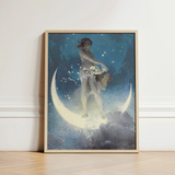 Spring Scattering Stars - Edwin Blashfield Art Print / Canvas Framed Artwork Nude Figure Crescent Moon Adorned White, Prints