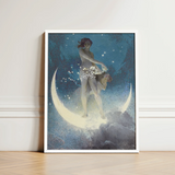 Spring Scattering Stars - Edwin Blashfield Art Print / Canvas Framed Artwork Nude Figure Crescent Moon Surrounded, Prints
