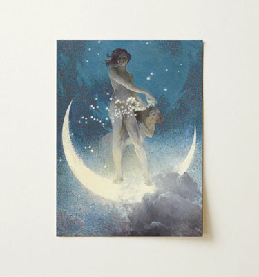 Rectangular Art Print Nude Woman Crescent Moon Surrounded Edwin Blashfield, Spring Scattering Stars