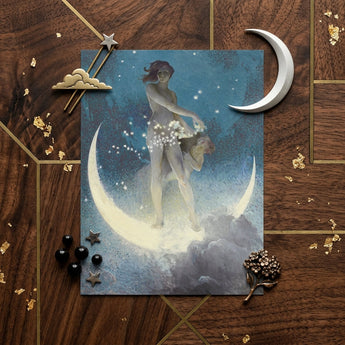 Spring Scattering Stars - Edwin Blashfield Art Print / Canvas Rectangular Pale Ethereal Figure Crescent Moon, Prints