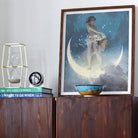 Spring Scattering Stars Edwin Blashfield Art Print, Framed Artwork Figure Crescent Moon Starry Blue Sky