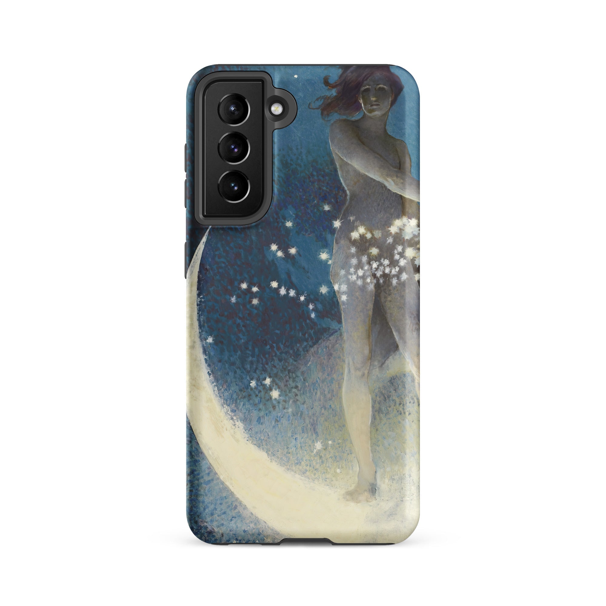 Spring Scattering Stars Edwin Blashfield Samsung Case, Galaxy S21 Fe / Matte, Smartphone Case Ethereal Woman Crescent Moon Design