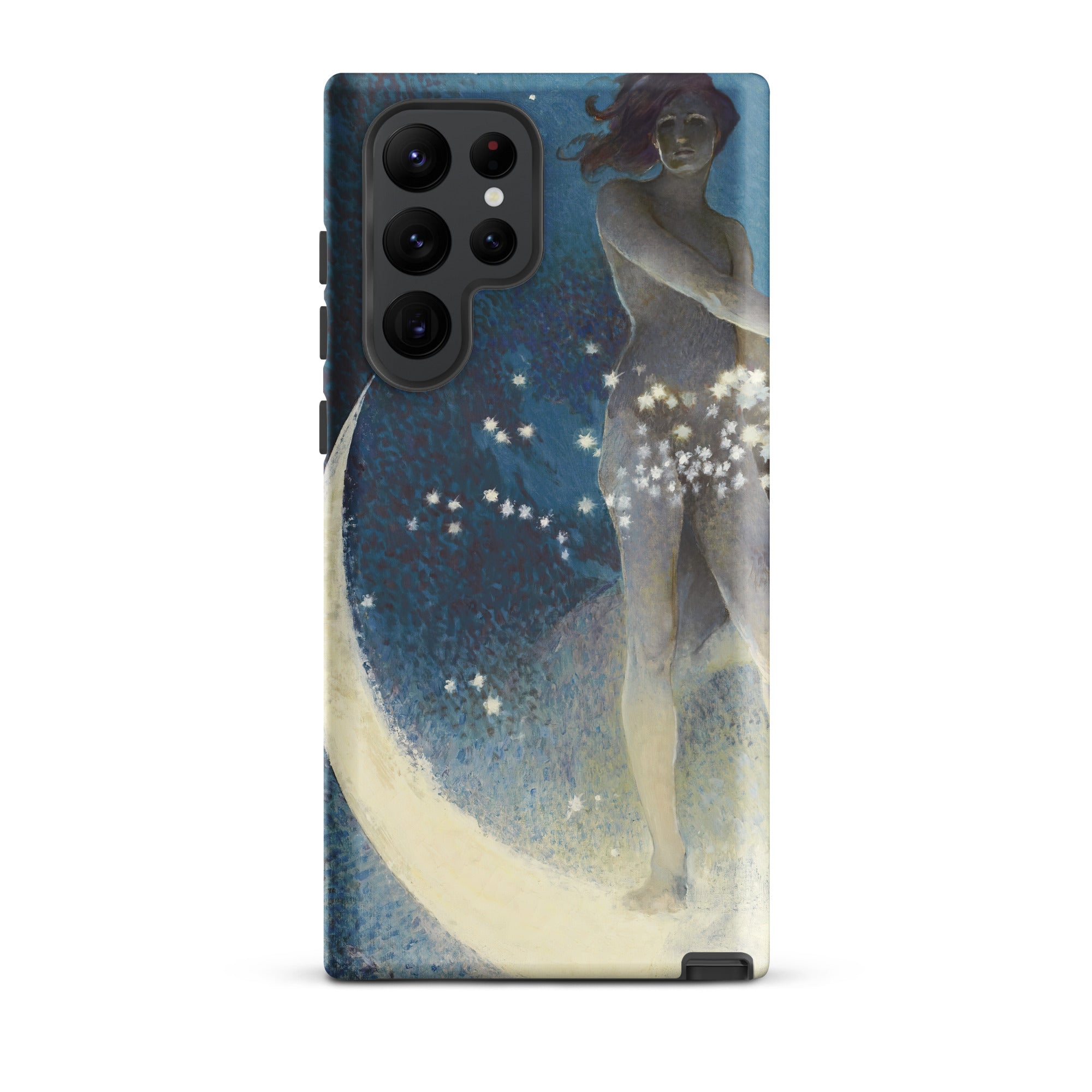 Spring Scattering Stars Edwin Blashfield Samsung Case, Galaxy S22 Ultra / Matte, Smartphone Starry Night Figure Woman Crescent Moon Design