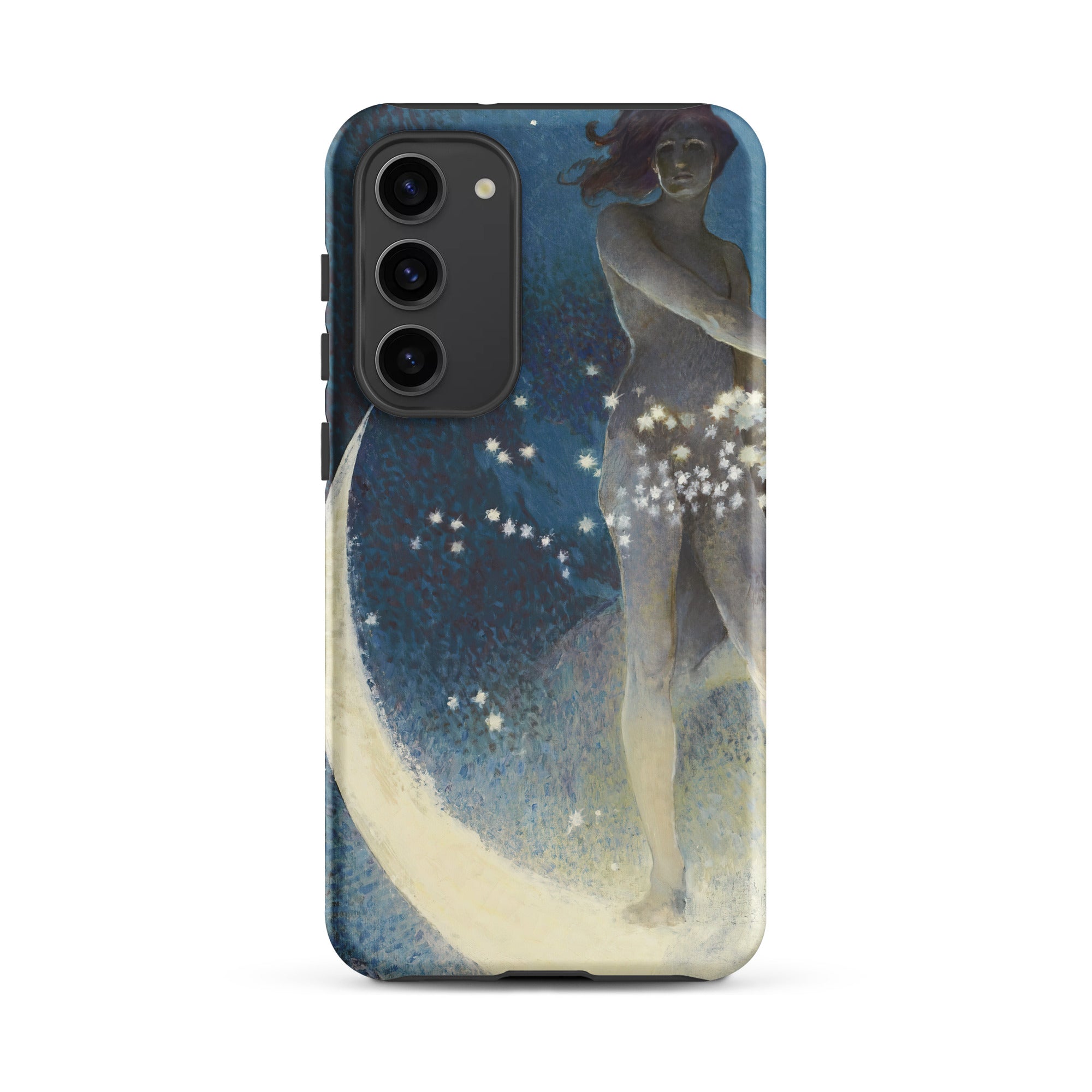 Spring Scattering Stars Edwin Blashfield Samsung Case, Galaxy S23 Plus / Matte, Dark Blue Smartphone Case Celestial Painting Woman Crescent