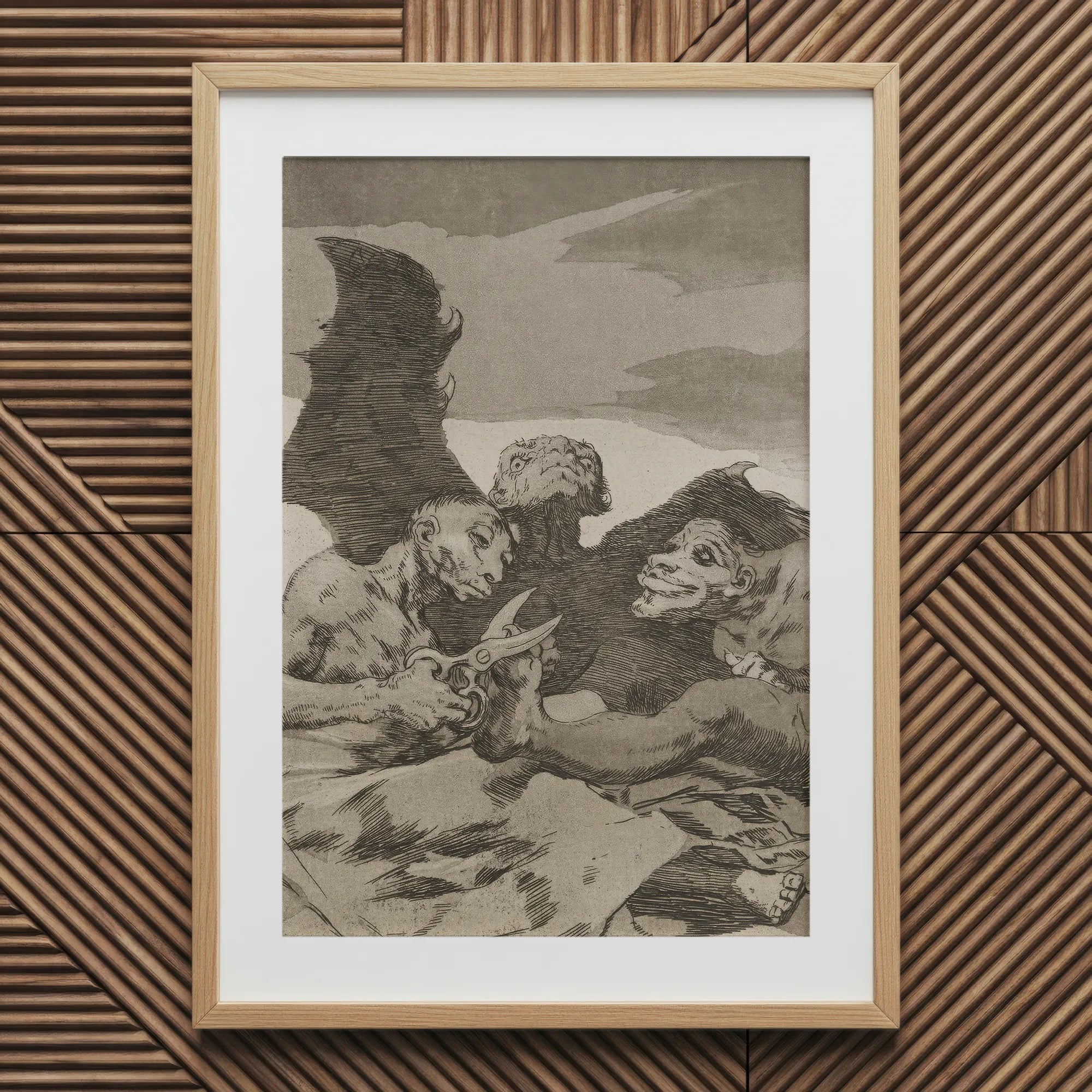 They Spruce Themselves Up - Francisco De Goya Art Print, 20x30’’ / 51x76cm / Natural Frame / 2’’ Matboard, Framed Monochrome Print