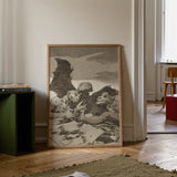 They Spruce Themselves Up - Francisco De Goya Art Print / Canvas Framed Black-and-white Grotesque Figures Dramatic Scene Housed Simple