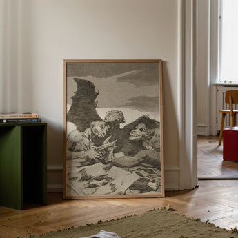 They Spruce Themselves Up - Francisco De Goya Art Print / Canvas Framed Black-and-white Grotesque Figures Dramatic Scene Housed Simple