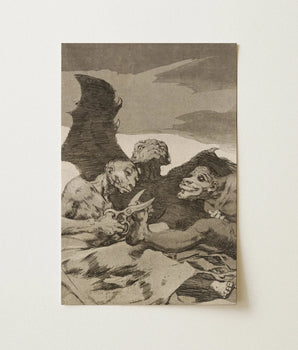 Monochromatic Print Grotesque Winged Figures Dramatic Scene Three Demonic, Goya Art, Wings Tangled