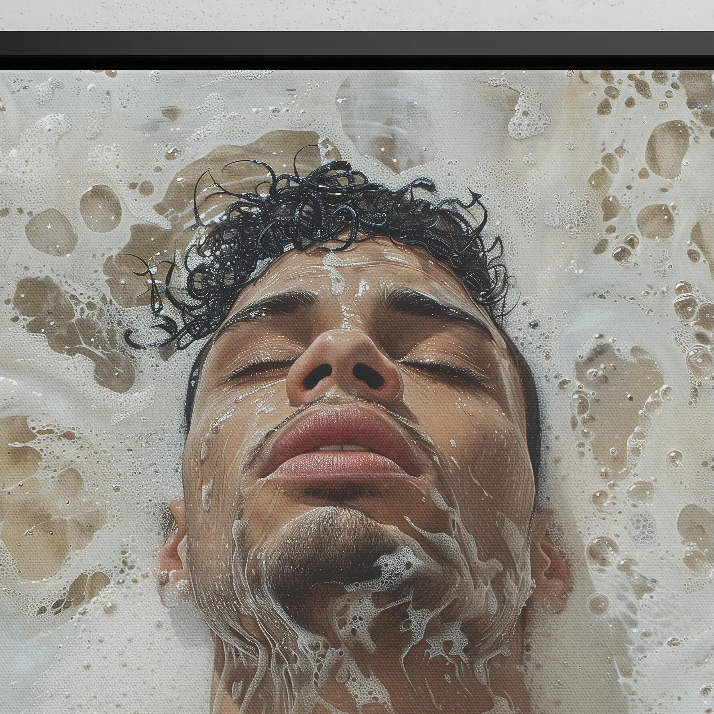 Squeaky Clean - Afrolatino Homoerotic Float Frame Canvas - Posters Prints & Visual Artwork - Aesthetic Art