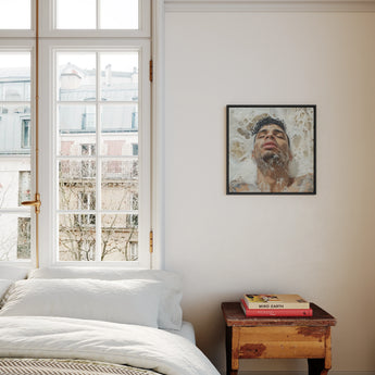 Squeaky Clean - Subtle Gay Art Erotica Framed Canvas, Bright Airy Bedroom Framed Portrait Wall