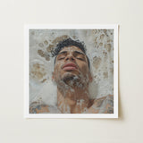 Squeaky Clean - Subtle Gay Male Pleasure Art Print / Canvas Framed Square Man Dark Curly Hair Afrolatino Homoerotic, Skim Prints