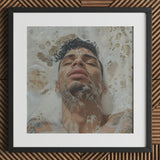 Squeaky Clean - Subtle Gay Male Pleasure Art Print / Canvas Black-framed Man Dark Curly Hair Visible Afrolatino Homoerotic, Skim Prints