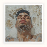 Squeaky Clean - Subtle Gay Male Pleasure Art Print / Canvas Person Curly Hair Submerged Soapy Bathwater Eyes Closed Afrolatino Homoerotic,