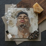 Squeaky Clean - Subtle Gay Male Pleasure Art Print / Canvas Square Matte-finish Photograph Man Dark Curly Hair Submerged Afrolatino